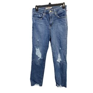 Levi's 724 High Rise Ripped Jeans slim fit cropped  Dark Wash Denim Sz 27